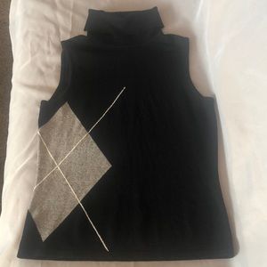 ANN TAYLOR BLACK argyle sleeveless lightweight turtleneck